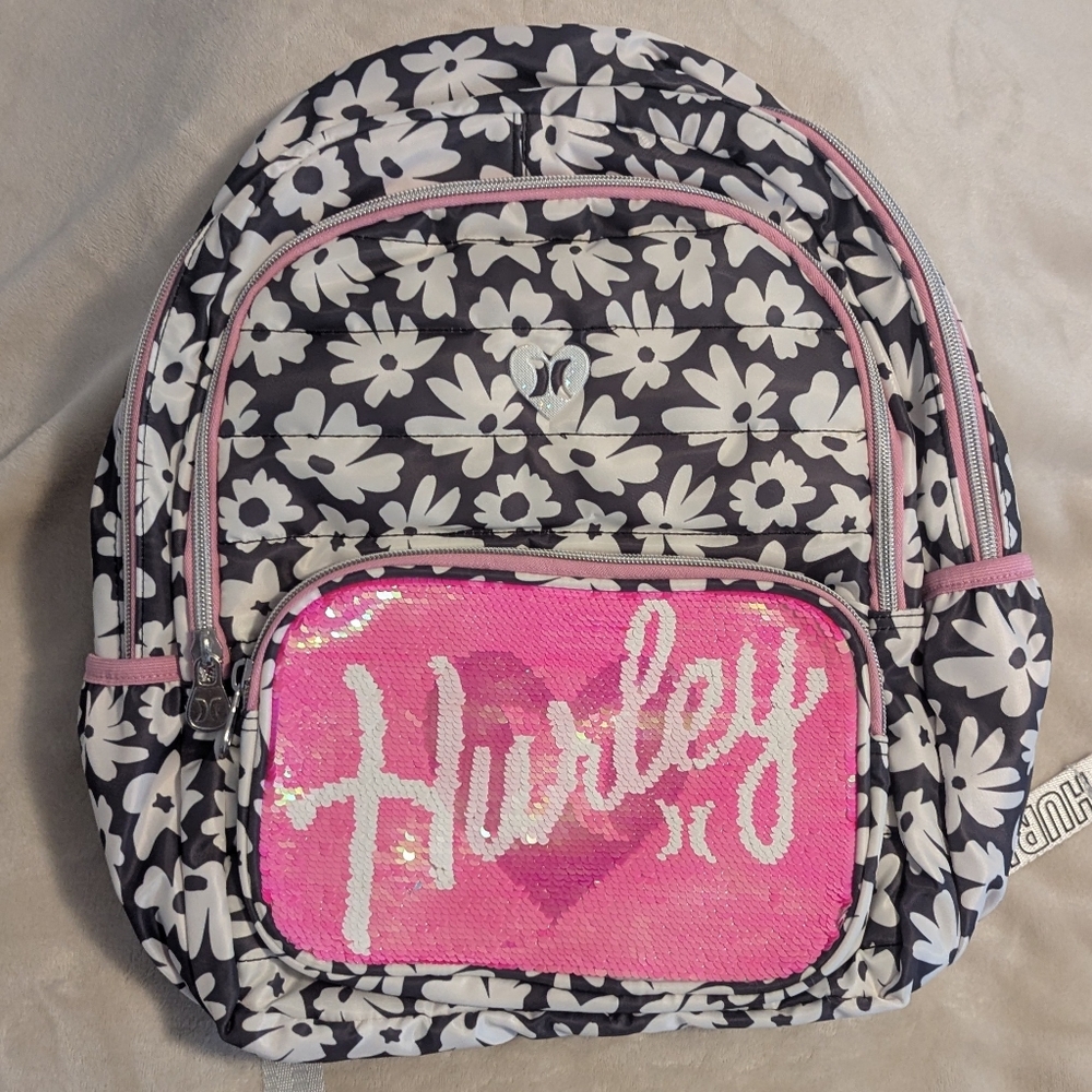 NWT Hurley Kids' Floral Backpack - Pink and Black